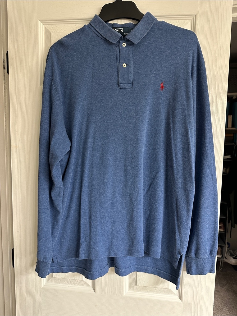 Polo by Ralph Lauren Long-Sleeve Polo in Heather Blue with Red Pony